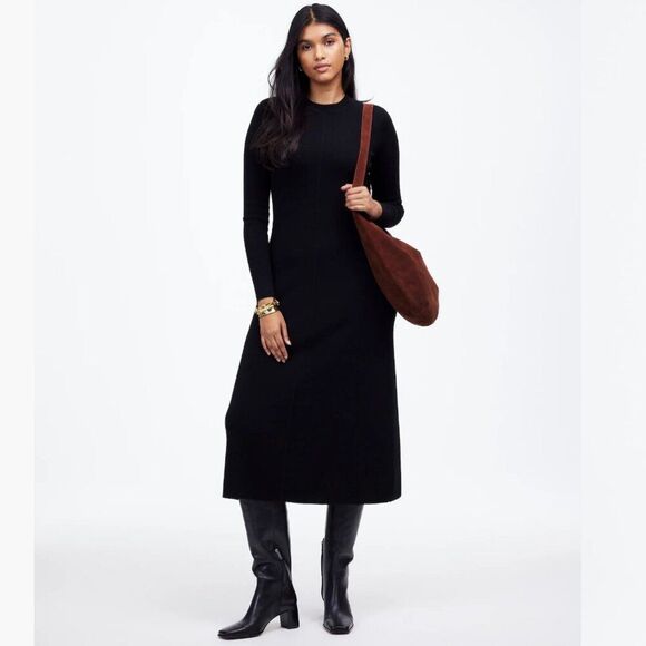Madewell nt938 Black Merino Wool Sweater Midi Dress size xs - Picture 1 of 11